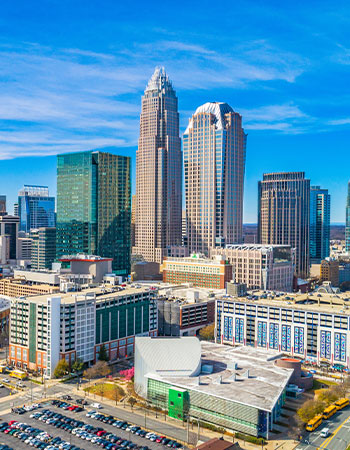 Charlotte skyline with modern skyscrapers and city buildings