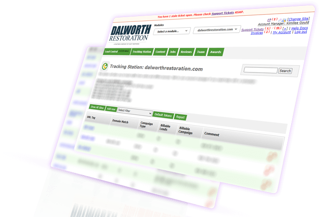 Dalworth restoration lead tracking interface screenshot