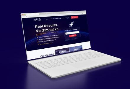 GalaxySEO website displayed on a laptop mockup
