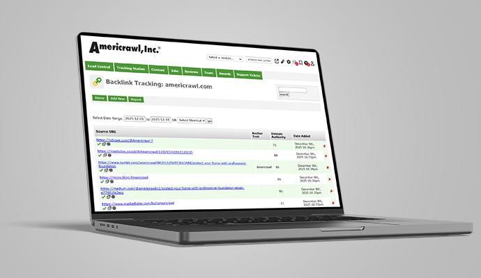 Backlink tracking view of a site