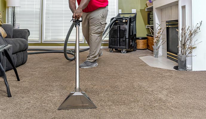 Professional carpet cleaning service using equipment
