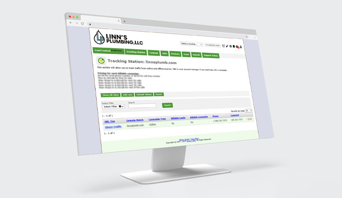 Linn's Plumbing website lead tracking dashboard