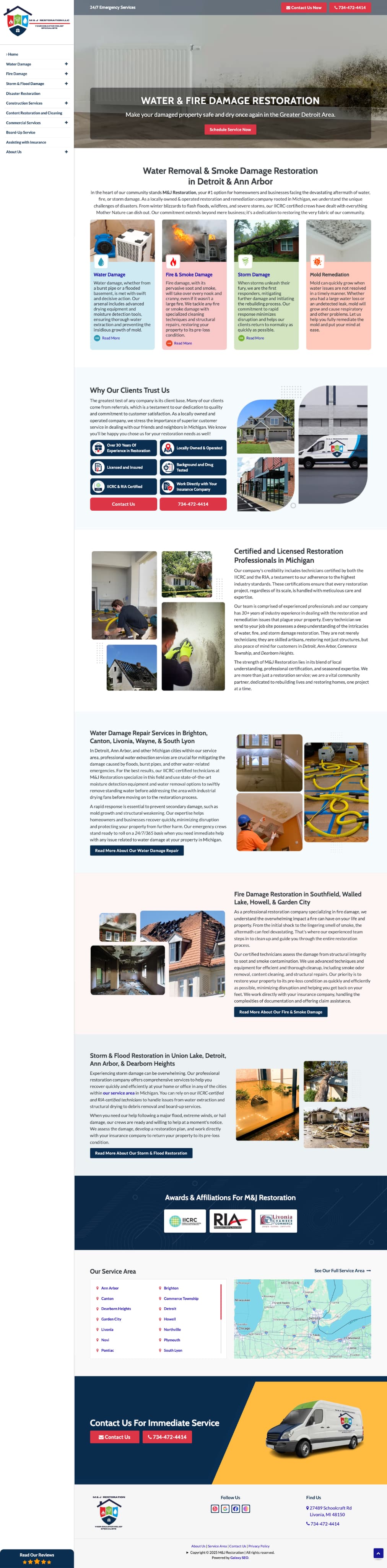 M&J Restoration website homepage