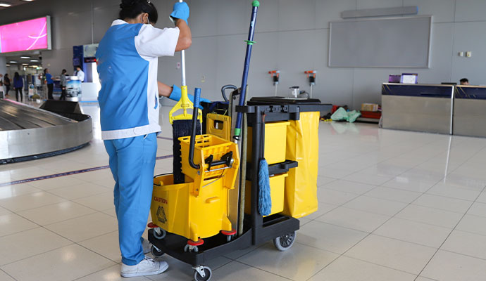 A professional cleaning commercial space with equipments