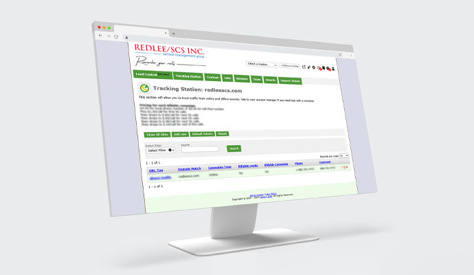 REDLEE/SCS, INC website lead tracking dashboard