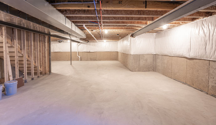 A waterproofed clean basement
